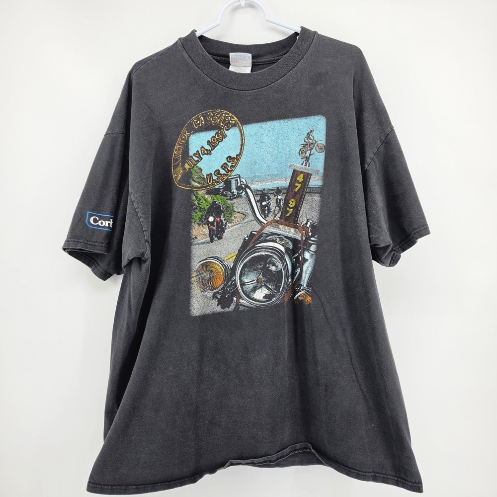 Vintage Hanes Hollister 1997 Motorcycle Rally T-Shirt XXL Corbin Biker Faded